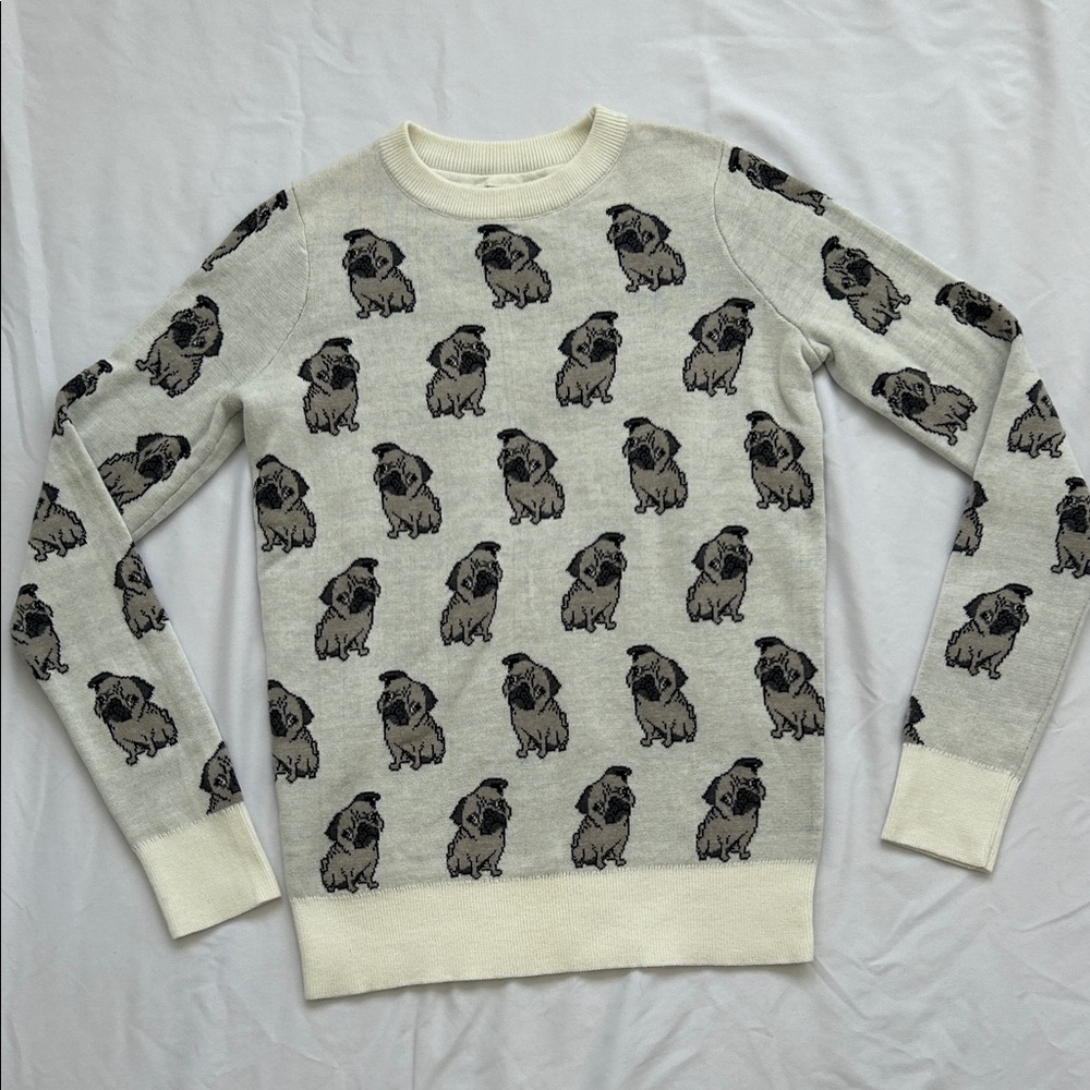 Twik by Simons Pug Print Crewneck Sweater - Size XS
